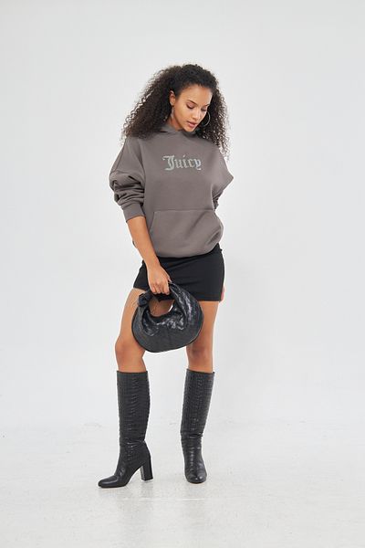 The Champ Clothing Juicy Written Stone Printed Hooded Fleece Oversize Smoked Sweatshirt