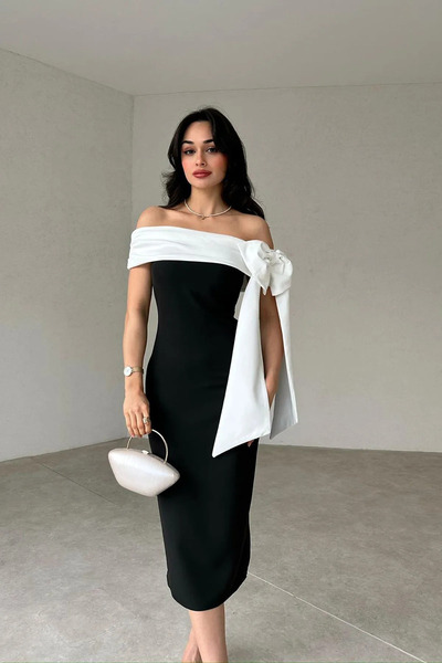 ALFUDO Moda Collection Brıanna Çift Renk Midi Kemerli Elbise