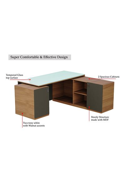 Mahmayi Natural Dijon Walnut and Grey GED-3 Glass Executive Desk 180 cm
