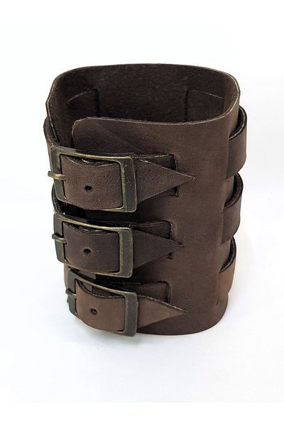 aysefe Real Leather 3 Belted Wide Ottoman Bracelet