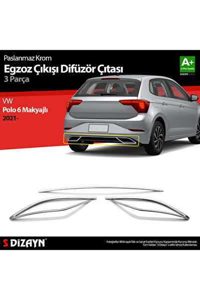 S Dizayn S-Dizayn VW Polo 6 HB Makyajlı Krom Egzoz Çıkışı Difüzör 3 Prç. 2021...