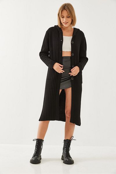Bianco Lucci Cardigan de bază cu buzunar cu glugă pentru femei 60651002
