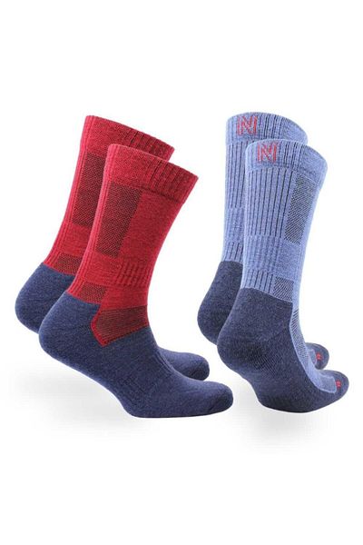 NORFOLK Leonardo Merino Outdoor - Pack of 2 Red Navy Blue Socks for Hiking