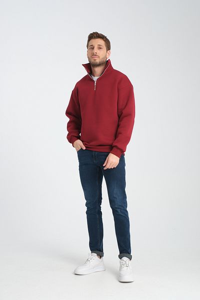 Store Πράσινο Unisex Oversize Βαμβακερό Fleece Μάλλινο Σαλιάρα με Κολάρα - Μισό φερμουάρ