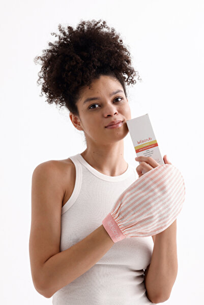 LET'SCRUB Premium Ekru Zebra Set 2 Adet Banyo Ve Duş Kesesi Peeling Eldiveni Unisex Normal Ciltler Için