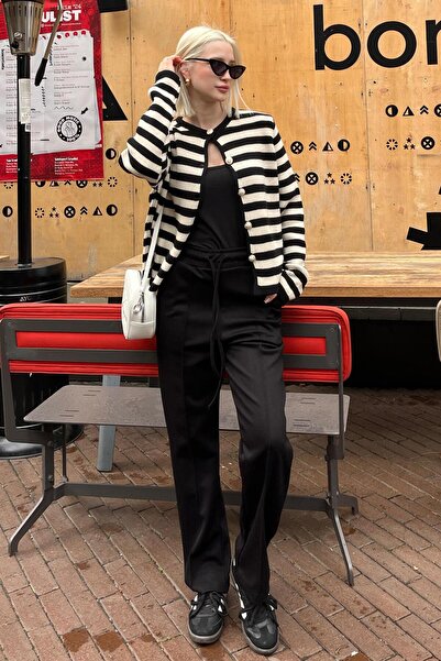 Madmext Siyah Beli Ayarlanabilir Geniş Paça Pantolon MG2215