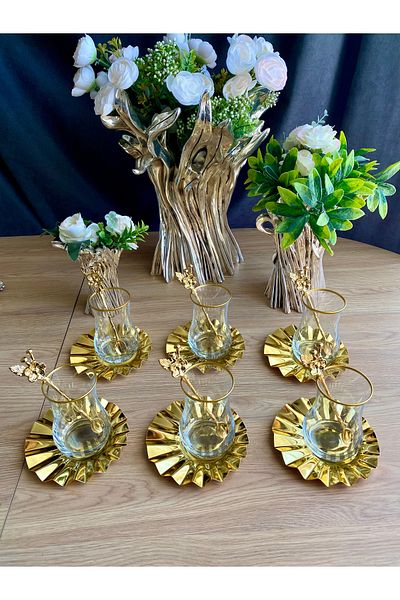 atabey home collection طقم شاي إيفا 18 قطعة طبق معدني على شكل نجمة مع ملعقة شاي وردي ياباني