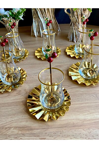 atabey home collection 18 Piece Eva Tea Set - Metal Fan and Spoon with Cross Plate