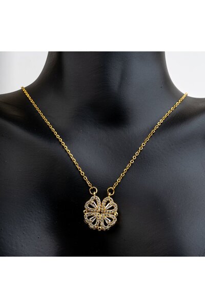 Portakal Esintisi Manyetik Dört Yapraklı Yonca Kalp Çelik Kolye