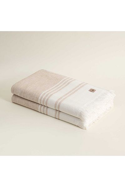 Ecocotton Σετ πετσετών μπάνιου Erva 2 τεμαχίων - 100% οργανικό βαμβάκι και λινό, μπεζ μελανζέ, 70x140 εκ.