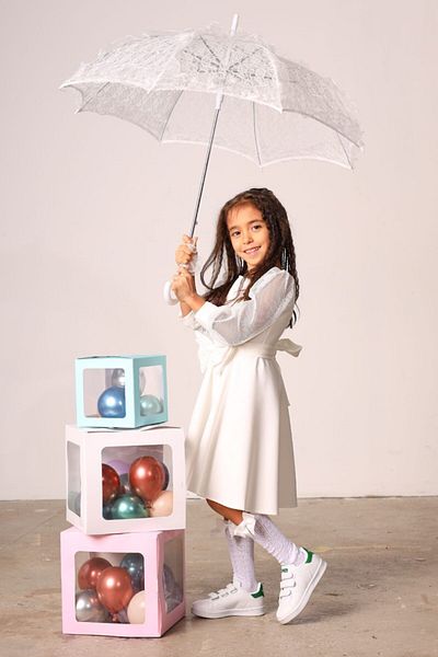 KÜÇÜĞÜM BUTİK White Mesh Sleeves Flared Girl's Dress