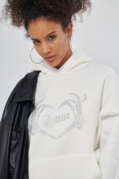 The Champ Clothing Hanorac alb supradimensionat din lână cu glugă cu imprimeu Amor Written Stone