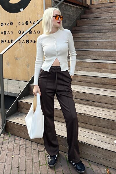 Madmext Καφέ ρυθμιζόμενο φαρδύ παντελόνι μέσης MG2215