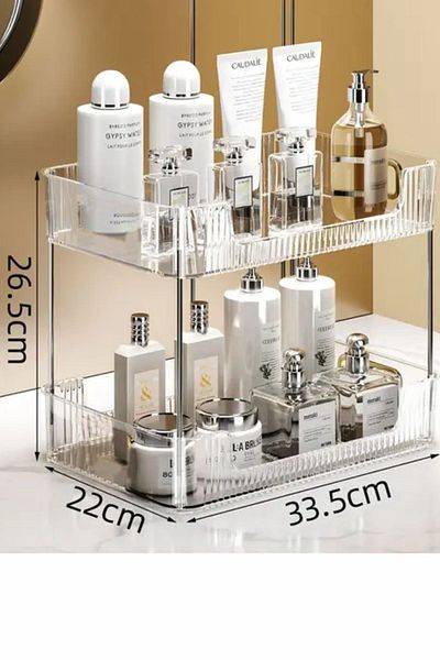 Kitchen Life 2 Tiers Crystal Makeup Organizer Multi-Purpose Decorative Cosmetic Jewelry Accessory Organizer Bathroom Shelf