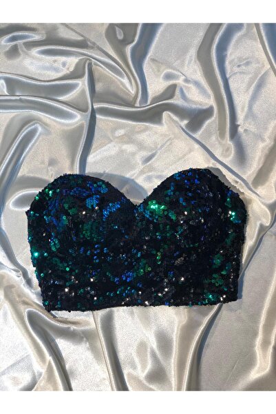 Miss Monalisa Moda Renkli Payet Crop Astarlı Korse Büstiyer