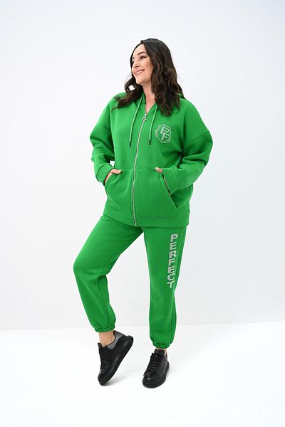 Koza Butik Дамски спортен екип с качулка и щампа от камъни, размер Plus Size, 8153-2