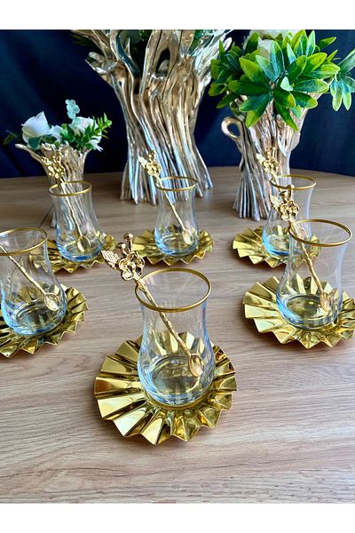 atabey home collection طقم شاي إيفا 18 قطعة طبق معدني على شكل نجمة مع ملعقة شاي وردي ياباني