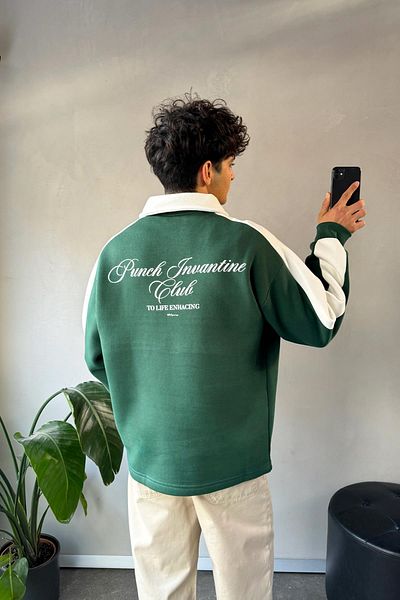 Flaw Wear Punch Invantine Club Printed Green Sweatshirt