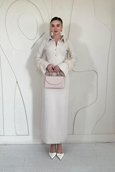 Elbee Fashion Woman Kol Ucu Tüylü Elbise