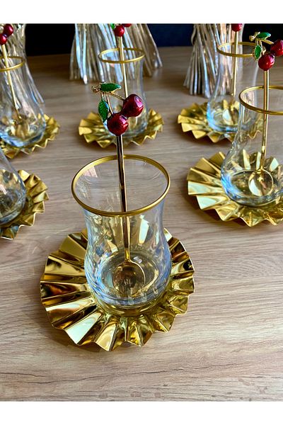 atabey home collection طقم شاي إيفا 18 قطعة - مروحة معدنية وملعقة مع طبق متقاطع