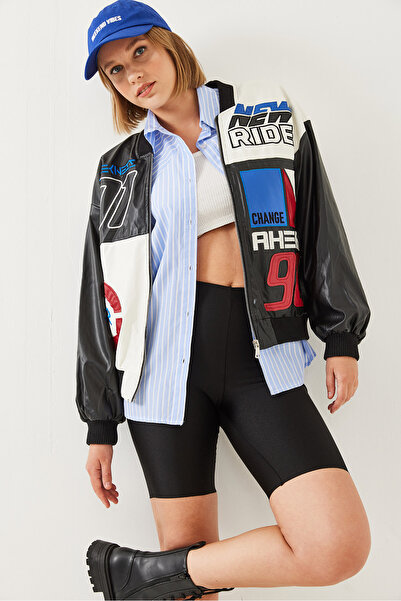 Bianco Lucci Dámská kusová kožená bunda se vzorem 60351116