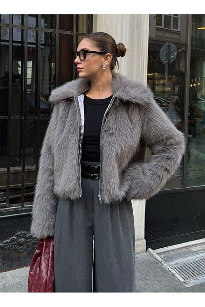 Laluvia Uzená bunda Winnie Fur Look se zipem na přední straně