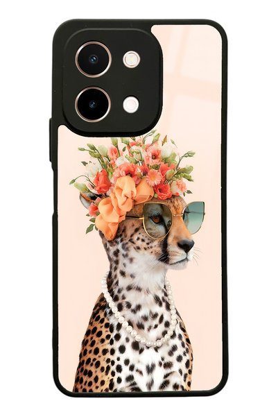 Spoyi Vivo Y28 Influencer Glossy Phone Case with Leopard Cat Design