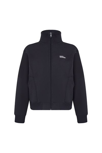 Eazy Co Set de trening gros premium afumat - fleece, guler vertical cu fermoar, buzunare duble, picior elastic