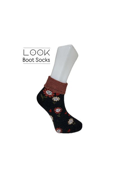 LOOKSOCKS Дамски безшевни чорапи Look с шарка на усмихната маргаритка, чифт от 4 чорапи