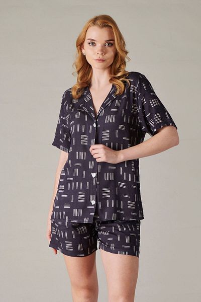 Rubina Secret Set de pijamale pentru femei, cu guler cămașă cu nasturi, țesătură țesătură, 4 sezoane
