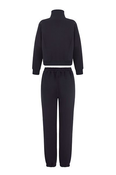 Eazy Co Set de trening gros premium afumat - fleece, guler vertical cu fermoar, buzunare duble, picior elastic
