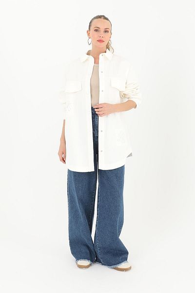 Puane Embroidered Stone Detailed Ecru Jacket 15187