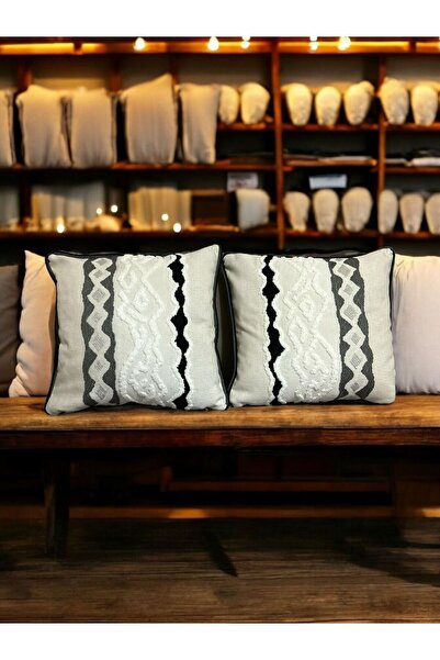 Kedi Tekstil ve Tasarım Sonbahar Serisi  Jakarlı Punch 2’li Kırlent Kılıfı Seti