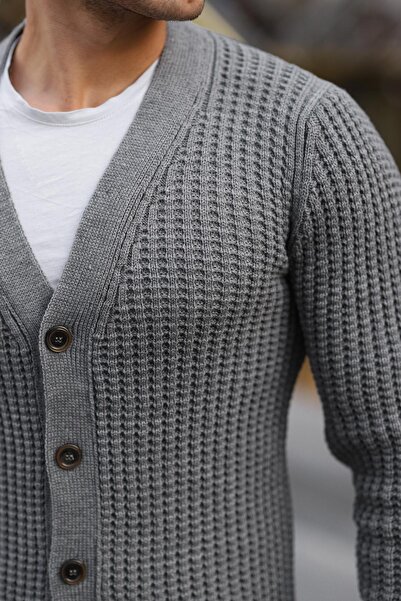 Valiberta Nopenli Ribbed Knitted Buttoned Cardigan - Smoked