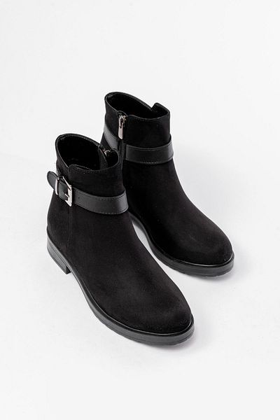 Moda Asmira 165-204/1 Black Suede Buckle Accessory Zippered Daily Women's Boots