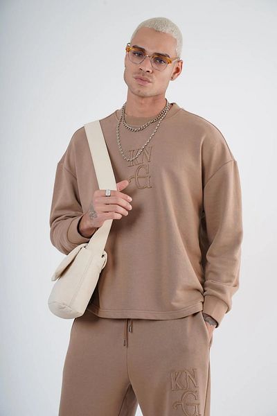 Butik TREND BIZ Σετ με λαιμόκοψη με απλικέ μπροστά Oversize Fit Bottom Top