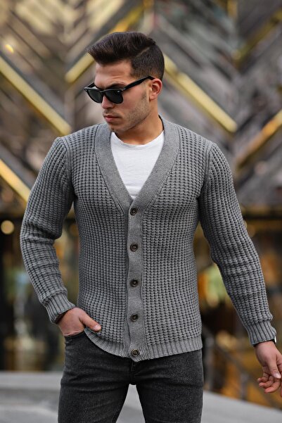 Valiberta Nopenli Ribbed Knitted Buttoned Cardigan - Smoked