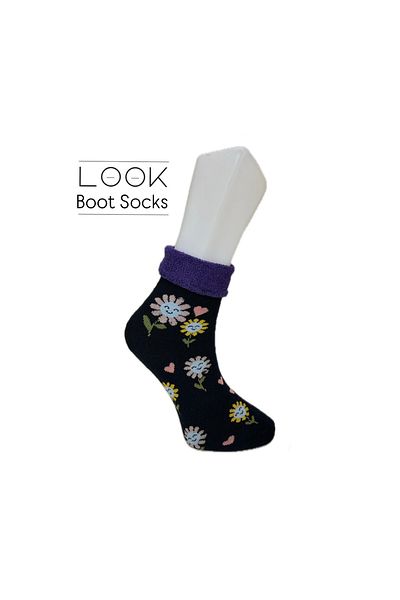 LOOKSOCKS Дамски безшевни чорапи Look с шарка на усмихната маргаритка, чифт от 4 чорапи