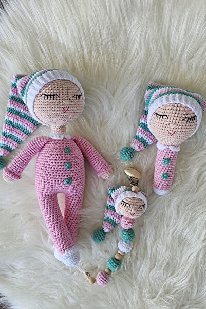kelebeginruyasihobievi Amigurumi Yenidoğan Uykucu Bebek, Çıngırak, Emzik Zinc...