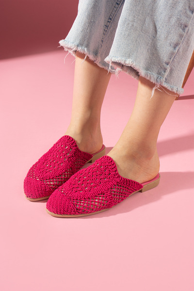 FUGA MODA Emma Fuchsia Ψάθινες Κεντημένες Παντόφλες Μπροστινές