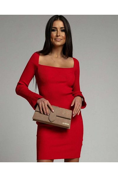 StilVibe Women's Long Sleeve Square Collar Sleeve Tip Spanish Knitwear Dress