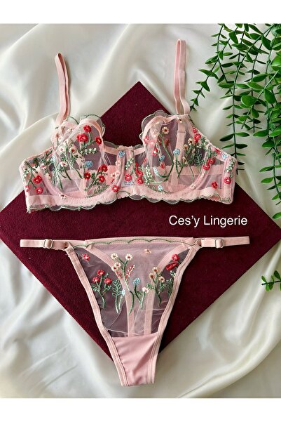 CES'Y LİNGERİE Set de sutien elegant din dantelă și broderie cu sârmă - model...