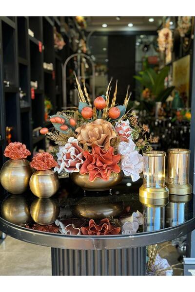 TASARIMHMODA Yapay Çiçekli Antik Yassı Vazo 5 Parça Set No:6