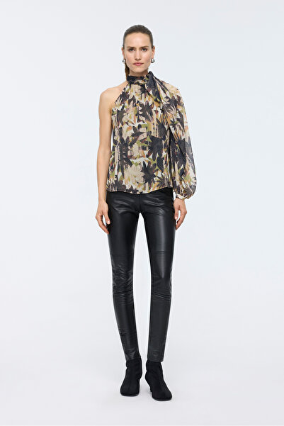 Berr-ın Pileli Tek Kol Desenli Bluz Haki