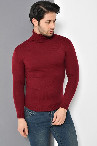 TENA MODA Ανδρικό πλεκτό πουλόβερ με μπορντό πλήρες ζιβάγκο
