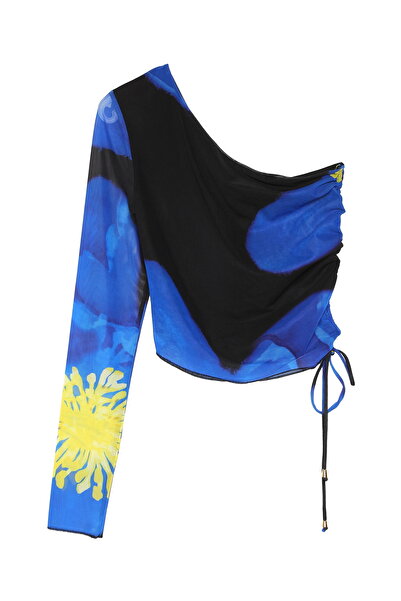 Quzu Блакитна тюлева блузка - кольорова з рюшами