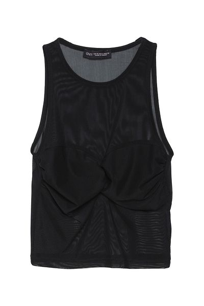Quzu Black Sleeveless Tulle Blouse - Gather Detailed