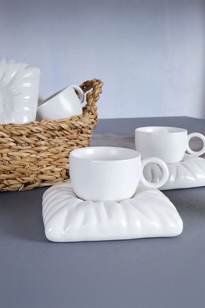 AROW Tr-2951 White 12 Piece Porcelain Coffee Cup Set for 6 People