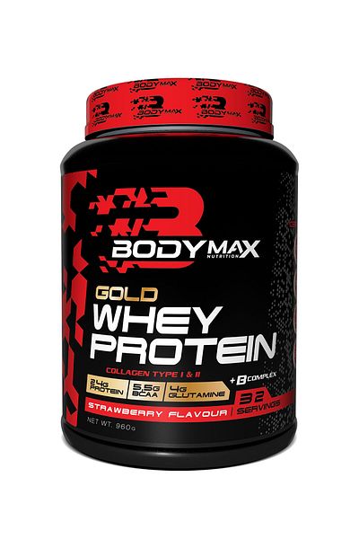 BODYMAX Gold Whey Protein Powder 2250 Gr 75 Serve Strawberry + Creatine Creamax 300 Gr 60 Serve