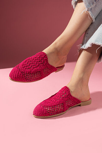FUGA MODA Emma Fuchsia Ψάθινες Κεντημένες Παντόφλες Μπροστινές